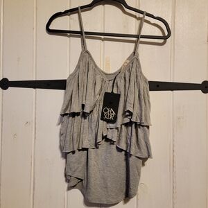 Chaser Tank Top Gray Ruffle Layered Strappy Summer Cami Festival Boho Size M
